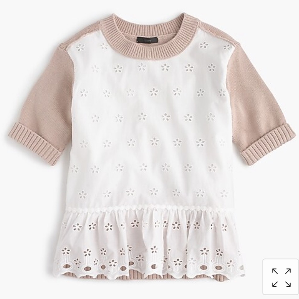 J. Crew Eyelet Peplum Sweater Blush White 498